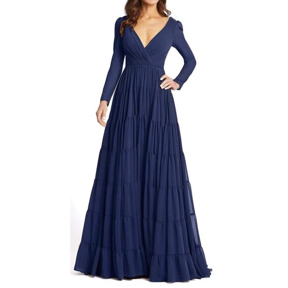 Mac Duggal 55311 Long Sleeve Ruffle Tiered Evening Gown 4 A Line